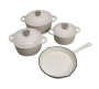 7 Piece Cast Iron Dutch Oven Cookware Pot & Stout Pan Set White