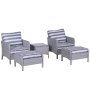 5 Pieces Pe Rattan Garden Furniture Set With 10CM Thick Padded Cushions Wicker Weave Outdoor Seating Chairs With 2 Armchairs 2 Stools Glass Top Table Grey And White