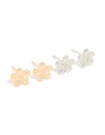 Mixed Metal Frangipani Flower Stud Earrings 2-PACK