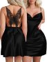 Women's Sexy Solid Satin Butterfly Lace Sleepwear Dress Turtleneck Backless Slip Dress Comfortable Nightgown