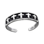 C1109-C27186 - 925 Sterling Silver Cross TOE RING Adjustable Size