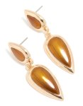 Goldair Gold Pointed Double Brown Pear Drop Earrings