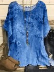 Plus Size Casual Blouse Women's Plus Floral Print Short Sleeve Round Neck Slight Stretch T-Shirt