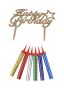 Happy Birthday Star Glitter Cake Topper And 6 Pack Sparkling Candles