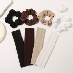 8PCS Vintage Minimalist Headbands For Women - Polyester Elastic Sweat-wicking Solid Color Sports Hairbands Set Knitted Fashion H