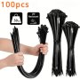 100PCS Black Cable Ties - 4 Sizes 10.01CM 19.99CM 30.0CM 40.41CM - High Tensile Strength Uv Resistant Self-locking For Home & Office Cord Management