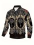 Men's Baroque Crown Print Casual Softshell Jacket With Stand Collar And Zipper Closure