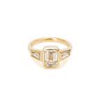 Bezel Set Emerald Cut Natural Diamond Trilogy Ring