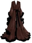Molisa Sexy Feather Bridal Robe Long Lingerie Wedding Scarf Illusion Sleepwear Nightgown Bathrobe With Belt Brown L xl