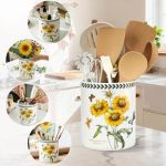 Acmlife Kitchen Utensil Holder Extra Large 7.3" Cooking Utensil Holder Ceramic Kitchen Organizer Counter Fruit Basket Vase Ice B
