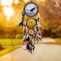 MS8040C Eagle Totem Oil Painting Dream Catcher Home Furnishing Wind Chime Ornament Three Ring Eagle Feather Car Ornament Beige