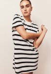 Cotton T-Shirt Dress - White & Black Striped