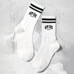 1 Pair Striped & Letter Print Socks Casual & Versatile Comfy Unisex Mid Tube Socks Women's Stockings & Hosiery