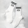 1 Pair Striped & Letter Print Socks Casual & Versatile Comfy Unisex Mid Tube Socks Women's Stockings & Hosiery
