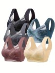 5PCS Contrast Lace Wireless Bras Comfy & Breathable Push Up Bra Women's Lingerie & Underwear