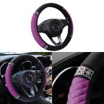 Couslcd Bling Car Steering Wheel Cover 15 Inch Rhinestones Soft Leather Elastic Steering Wheel Protector Sparkly Crystal Diamond