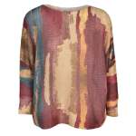 Abstract Print Batwing Knit Top - Plum Free