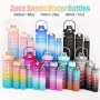 3pcs Sports Water Bottles Multi-Size Plastic Leakproof Water Bottle With Time Marker And One Click Open Lid Easy Grip Large Capacity For Fitness And