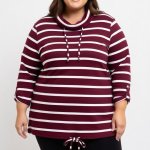 Ladies Stripe Funnel Nck Top Burg wht - 60 Burg wht