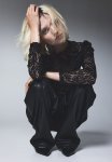 Frill-trimmed Puff-sleeved Lace Top - Black