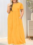 Plus Size Solid Simple Loose Dress Casual Short Sleeve Dress For Spring & Summer Women's Plus Size Clothing
