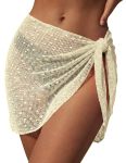 Ekouaer Sarong Wraps For Women Beach Cover Up Short Crochet Bikini Swimsuit Coverup Skirts For Swimwear Beige
