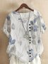 Plus Size Leaf Print Button Front Blouse Elegant Short Sleeve Crew Neck Blouse For Spring & Summer Women's Plus Size Clothing