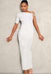 Slinky Twist Shoulder Midaxi Dress - White
