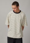 Box Fit Textured T Shirt - White Stripe
