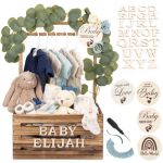 Wooden Baby Shower Crate Closet - Customizable Wooden Crate Box With Dual Rod System Personalized Baby Shower Basket Alphabet Le