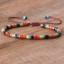 1pc Colorful Mini Natural Stone Beads Beaded Bracelet Vintage Boho Style Hand String Jewelry Adjustable