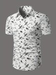 Leaf Random Print Men's Daily Casual Short Sleeve Button Up Shirt For Summer Resort Vacation