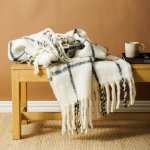 Woollen Blend Blanket Throw Black And White