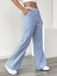Pinstriped Fake Drawstring Wide Leg Pants Casual High Waist Daily Wear Versatile Pants For Spring & Summer Women's Clothing