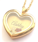 FL19 - Personalized Name Floating Locket Necklace In Silver Or Gold With Any 2 Floating Pieces - Gold Tone Plain Heart Locket