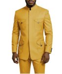 Tijofa 2 Piece Chinese Tunic Suit Men Mustard Yellow Suits For Men Wedding Regular Fit Mandarin Collar Suit Classic Prom Mustard