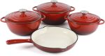 7-PIECE Heavy Weight Cast Iron Cookware Set Enamel Coated Dutch Ovens & Frying Pan With Lids Oven Safe Induction Ready Non-stick
