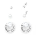 3 Pack Silver And Pearl Stud Earrings
