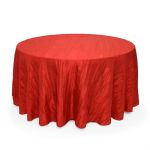 Your Chair Covers - 132 Inch Round Crinkle Taffeta Tablecloth - Red Crushed Shiny Dining Table Cloth For Wedding Party Birthday