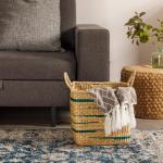 Square Seagrass Basket Abstract Line With Handles Fern - Large 32X32X32CM