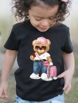 Girl's Short-sleeve T-Shirt With Cartoon Bear Print Casual Round Neck Tees Fashionable Summer Wear