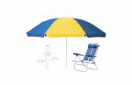 160GM Naval Pattern Beach Umbrella 7-LEVEL Steel Recliner & Cup Holder