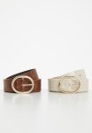 Faux Croc Circle Buckle Belts - Brown & Cream