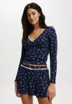 Cotton On Waffle Sleep Long Sleeve Top - Juliet Ditsy Navy