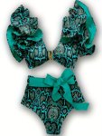 Ruffle V-notch Bikini Sets Tie Front Solid Color High Waist High Cut Two Pieces Swimsuit Women's Swimwear & Clothing Valentine's
