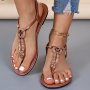 Women's Boho Style Thong Sandals Casual Clip Toe Elastic Strap Shoes Casual Slip On Summer Beach Flat Sandals
