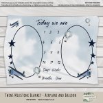 Twins Milestone Blanket Airplane And Stars
