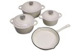 Smte Stunning 7 Piece New Design Dutch Pot Cookware Sets Cast Iron White With Keychain