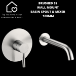 Brushed Ss Wall Mount Basin Spout & Mixer - 180MM