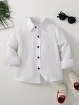 Boys Solid Long Sleeve Gentleman Shirt For Spring And Autumn Soft And Comfy Boy Tops